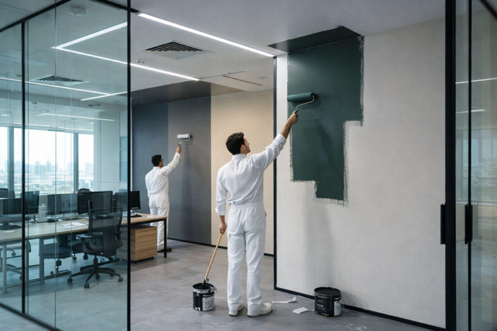 Commercial painters applying interior paint